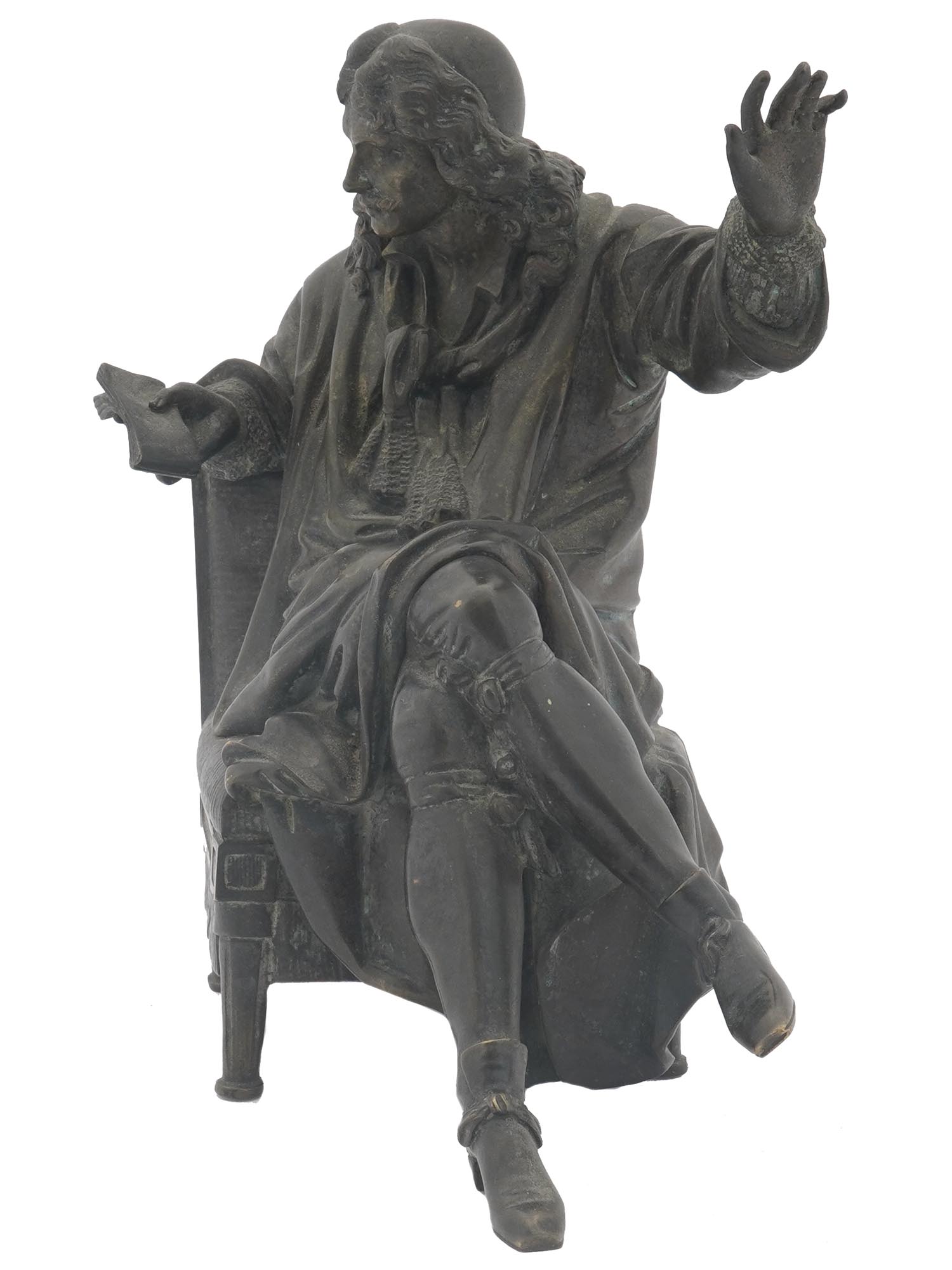 PATINATED BRONZE FIGURE OF MOLIERE AFTER CAFFIERI PIC-3